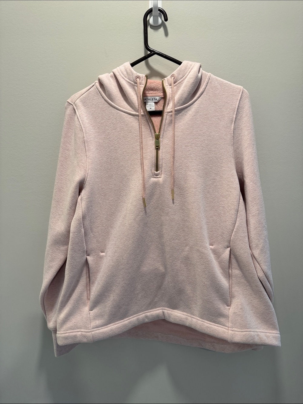 Athleta Pale Pink Half-Zip Hooded Pullover with Gold-Tone Hardware